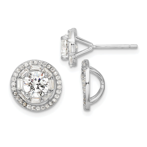 Sterling Silver Rhodium-plated Polished 6mm CZ Stud w/ Jackets Earrings - Birthstone Company