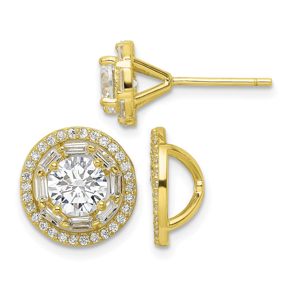 Sterling Silver Gold-tone Polished 6mm CZ Stud w/ Jackets Earrings - Birthstone Company