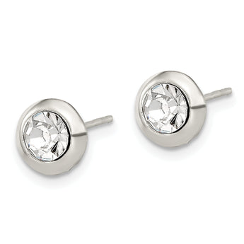 Sterling Silver Polished 8mm Round CZ Bezel Set Stud Earrings