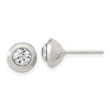 Sterling Silver Polished 8mm Round CZ Bezel Set Stud Earrings