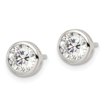 Sterling Silver Rhod-plated Polished 6mm Round CZ Bezel Set Stud Earrings