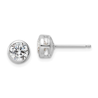 Sterling Silver Rhod-plated Polished 6mm Round CZ Bezel Set Stud Earrings