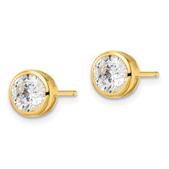 Sterling Silver Gold-tone Polished 6mm Round CZ Bezel Set Stud Earrings