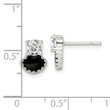 Sterling Silver Polished Black Enamel & CZ Post Earrings