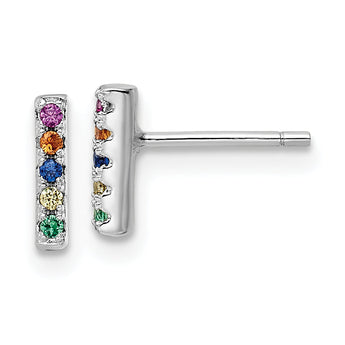 Sterling Silver Rhodium-plated Polished Multi-color CZ Bar Post Earrings