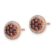 Sterling Silver Rose-tone w/ Black Rhodium-plated Accent Brown & White CZ Round Halo Post Earrings - Birthstone Company