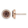 Sterling Silver Rose-tone w/ Black Rhodium-plated Accent Brown & White CZ Round Halo Post Earrings - Birthstone Company