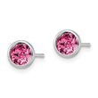 Sterling Silver Rhod-plated Polished 5mm Pink Crystal Bezel Stud Earrings