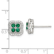 Sterling Silver Rhod-plated Polished Green & White CZ Clover Post Earrings