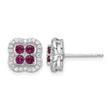 Sterling Silver Rhodium-plated Created Ruby and CZ Clover Post Earrings - Birthstone Company