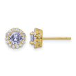 Sterling Silver Gold-tone Polished Purple & White CZ Halo Post Earrings - Birthstone Company