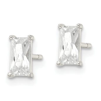 Sterling Silver Polished 6x3mm Emerald-shape CZ Stud Earrings