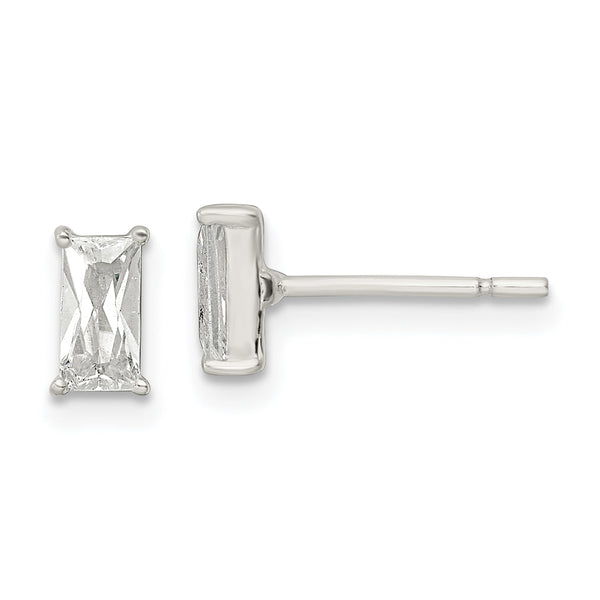 Sterling Silver Polished 6x3mm Emerald-shape CZ Stud Earrings