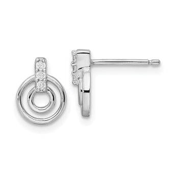 Sterling Silver Rhodium-plated Polished CZ Circles Post Earrings