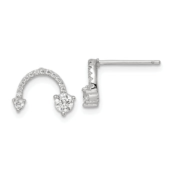 Sterling Silver Rhodium-plated Polished CZ Half Circle Post Earrings