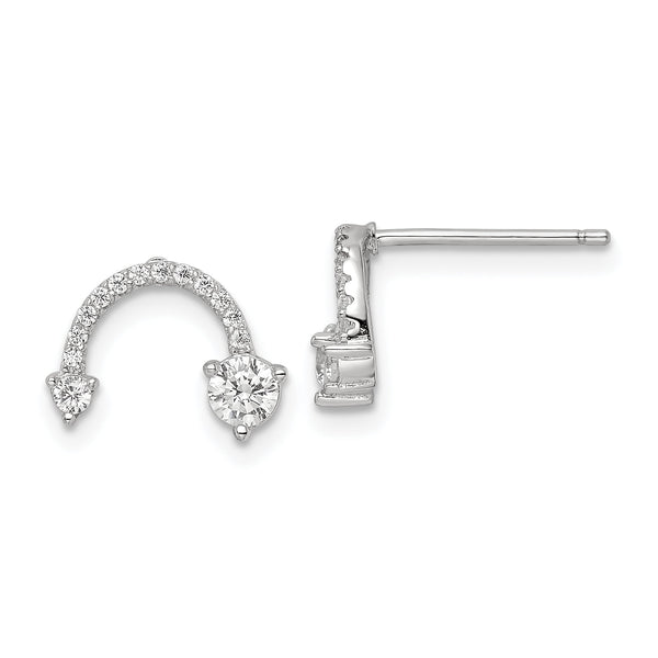 Sterling Silver Rhodium-plated Polished CZ Half Circle Post Earrings