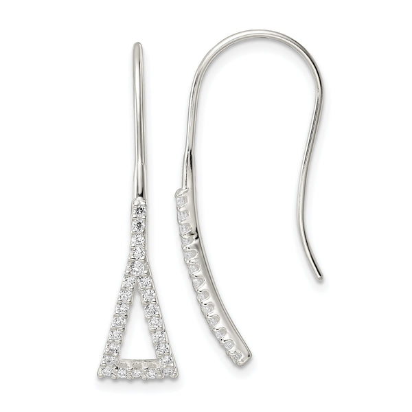 Sterling Silver Polished Triangle CZ Dangle Earrings