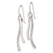 Sterling Silver Polished CZ Wavy Bar Dangle Shephard Hook Earrings