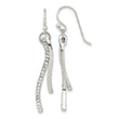 Sterling Silver Polished CZ Wavy Bar Dangle Shephard Hook Earrings