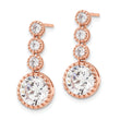 Sterling Silver Rose-tone Polished Round CZ Post Dangle Earrings