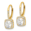 Sterling Silver Gold-tone Polished Princess Cut CZ Halo Leverback Earrings - Birthstone Company