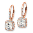 Sterling Silver Rose-tone Polished Princess Cut CZ Halo Leverback Earrings - Birthstone Company
