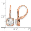 Sterling Silver Rose-tone Polished Princess Cut CZ Halo Leverback Earrings - Birthstone Company