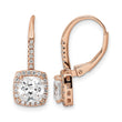 Sterling Silver Rose-tone Polished Princess Cut CZ Halo Leverback Earrings - Birthstone Company