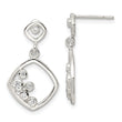 Sterling Silver Polished CZ Square Dangle Post Earrings