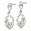 Sterling Silver Polished CZ Oval Dangle Post Earrings