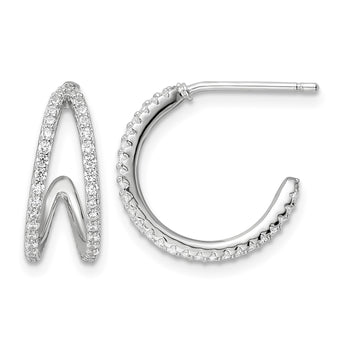 Sterling Silver Polished Rhodium-plated CZ Post Hoop Earrings - Birthstone Company