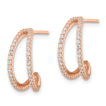 Sterling Silver Polished Rose-tone CZ Post Hoop Earrings - Birthstone Company