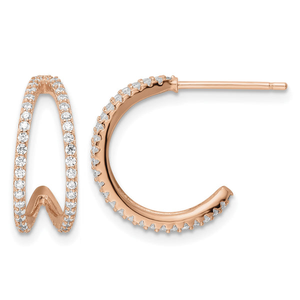 Sterling Silver Polished Rose-tone CZ Post Hoop Earrings - Birthstone Company