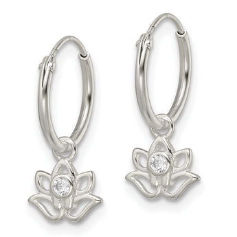 Sterling Silver Polished CZ Dangle Lotus Endless Hoop Earrings - Birthstone Company
