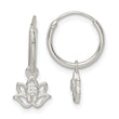 Sterling Silver Polished CZ Dangle Lotus Endless Hoop Earrings
