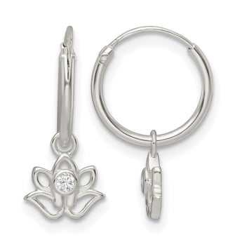 Sterling Silver Polished CZ Dangle Lotus Endless Hoop Earrings - Birthstone Company