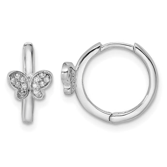 Sterling Silver Rhodium-plated Polished CZ Hinged Hoop Butterfly Earrings - Birthstone Company