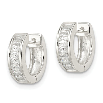 Sterling Silver Polished Baguette CZ Hinged Hoop Earrings - Birthstone Company