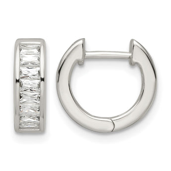 Sterling Silver Polished Baguette CZ Hinged Hoop Earrings - Birthstone Company
