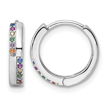 Sterling Silver Rhodium-plated Multicolor CZ Hinged Hoop Earrings - Birthstone Company