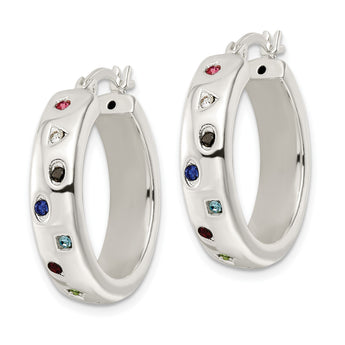 Sterling Silver Polished Multi-color CZ Circle Hoop Earrings - Birthstone Company
