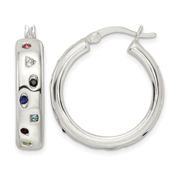 Sterling Silver Polished Multi-color CZ Circle Hoop Earrings - Birthstone Company