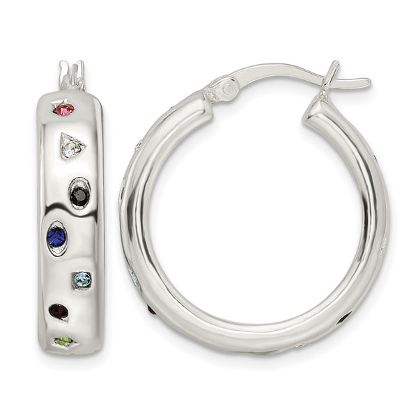 Sterling Silver Polished Multi-color CZ Circle Hoop Earrings - Birthstone Company