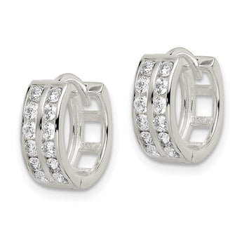 Sterling Silver Polished 2 Row CZ Hinged Hoop Earrings - Birthstone Company