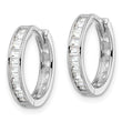 Sterling Silver Polished Rhodium-plated CZ Hinged Hoop Earrings