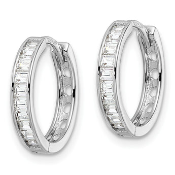 Sterling Silver Polished Rhodium-plated CZ Hinged Hoop Earrings - Birthstone Company