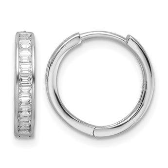 Sterling Silver Polished Rhodium-plated CZ Hinged Hoop Earrings - Birthstone Company