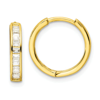Sterling Silver Polished Gold-tone CZ Hinged Hoop Earrings
