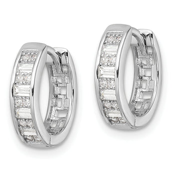 Sterling Silver Polished Rhodium-plated CZ Hinged Hoop Earrings