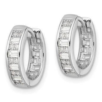 Sterling Silver Polished Rhodium-plated CZ Hinged Hoop Earrings - Birthstone Company